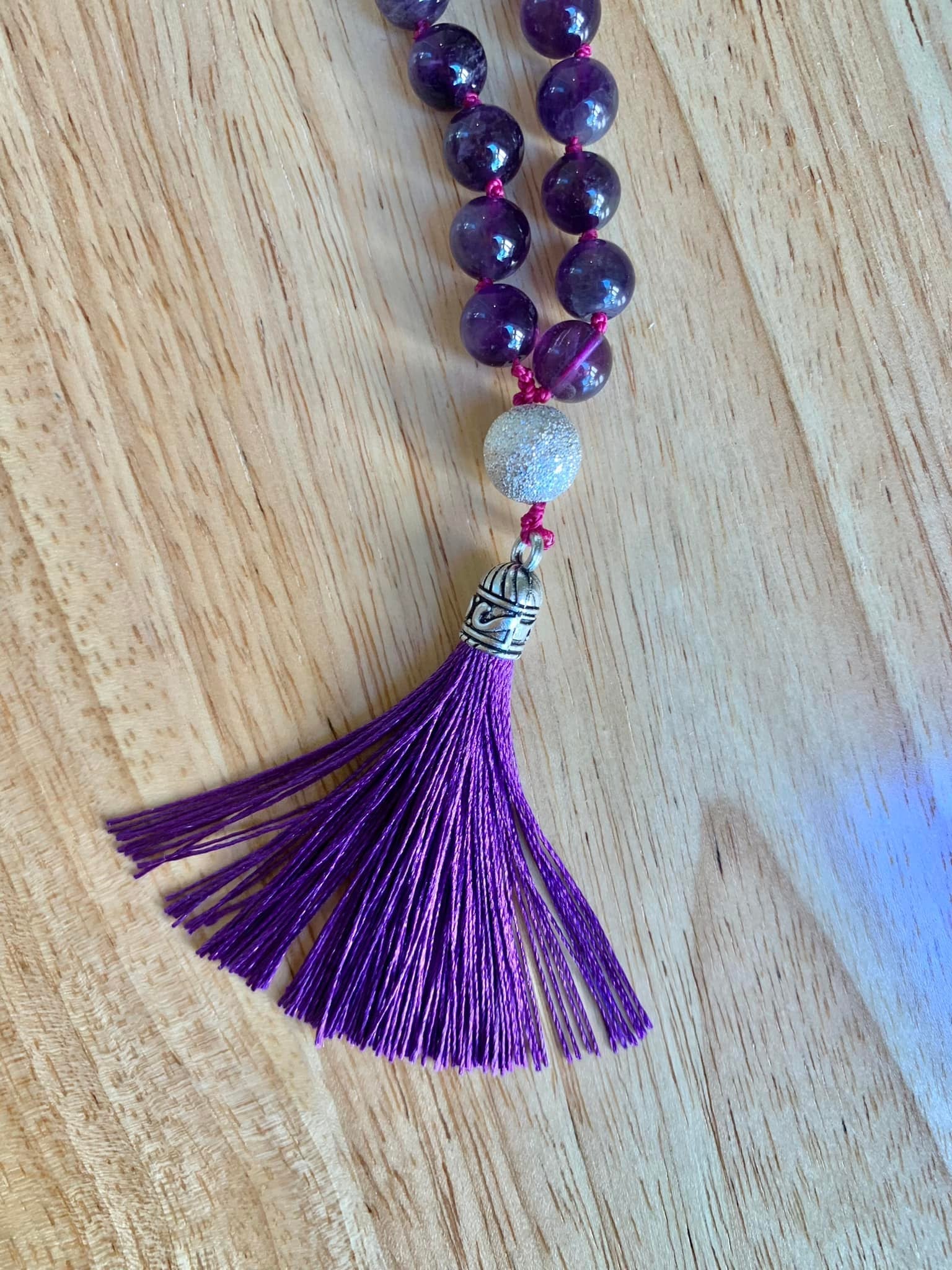 Nyx Mala- Nighttime Manifestation - Amethyst, Rainbow Obsidian, "Stardust" Beads | | Wiccan Center