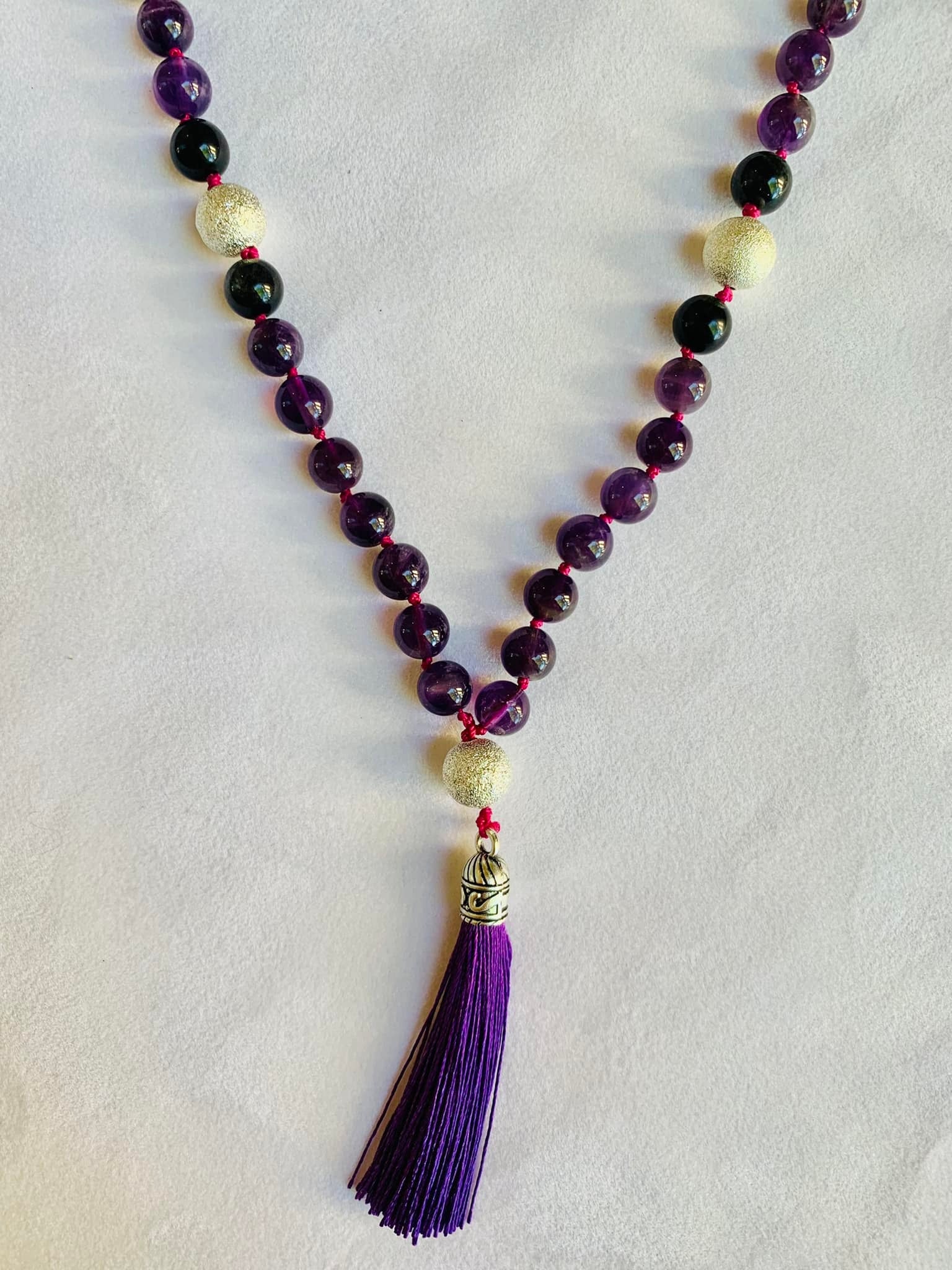 Nyx Mala- Nighttime Manifestation - Amethyst, Rainbow Obsidian, "Stardust" Beads | | Wiccan Center