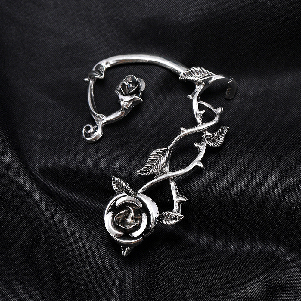 Gothic Punk Dark Series Single Leaf Rose Cuff Rings