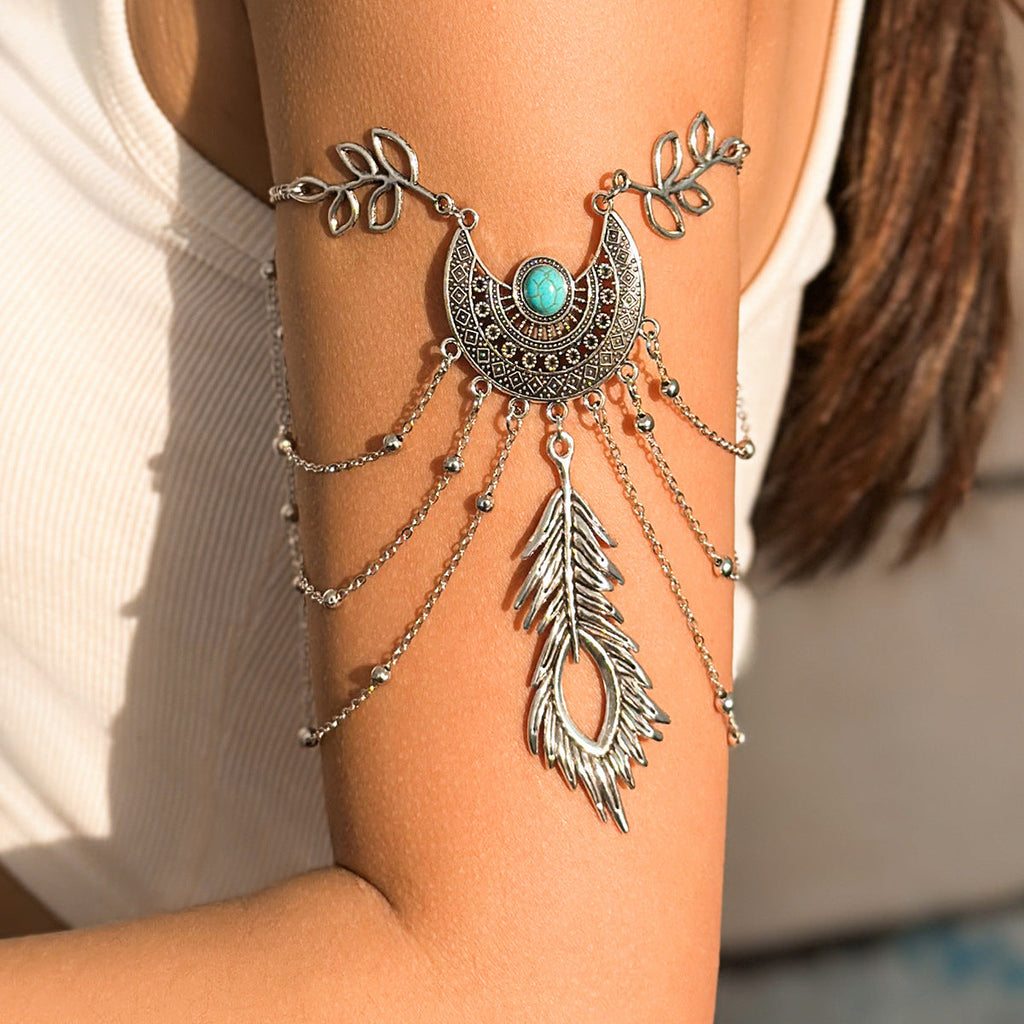 Women's Bohemian Metal Chain Arm Punk Style Vintage Leaves Tassel Bracelets