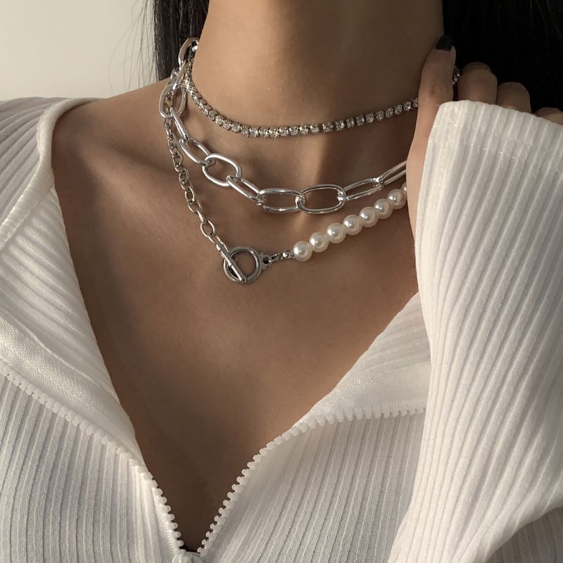 Vintage Baroque Pearl Necklace Rhinestone Collarbone Hip Hop Chain | necklace | Wiccan Center