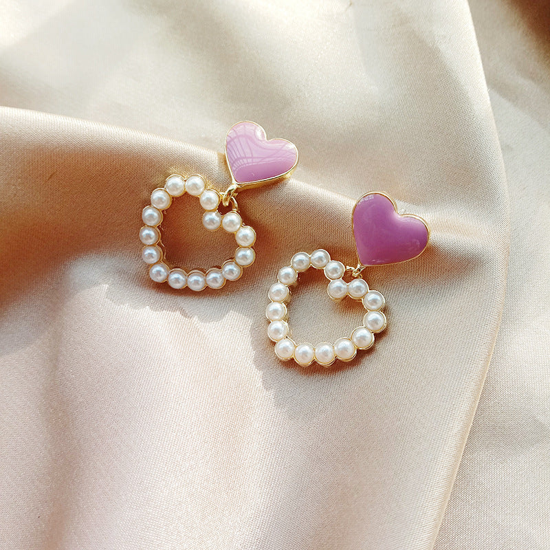 Sweet Heart Earrings Geometric Hollow Love Pearl Earrings | Earring | Wiccan Center