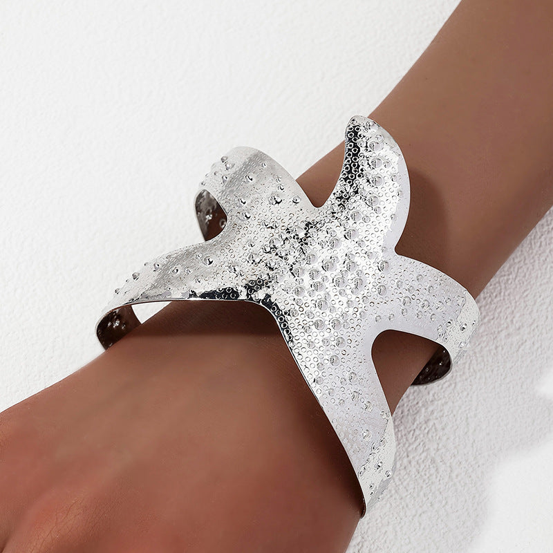 French Retro Metal Creativity Pentagram Geometry Iron Starfish Style Fashionable Bracelet