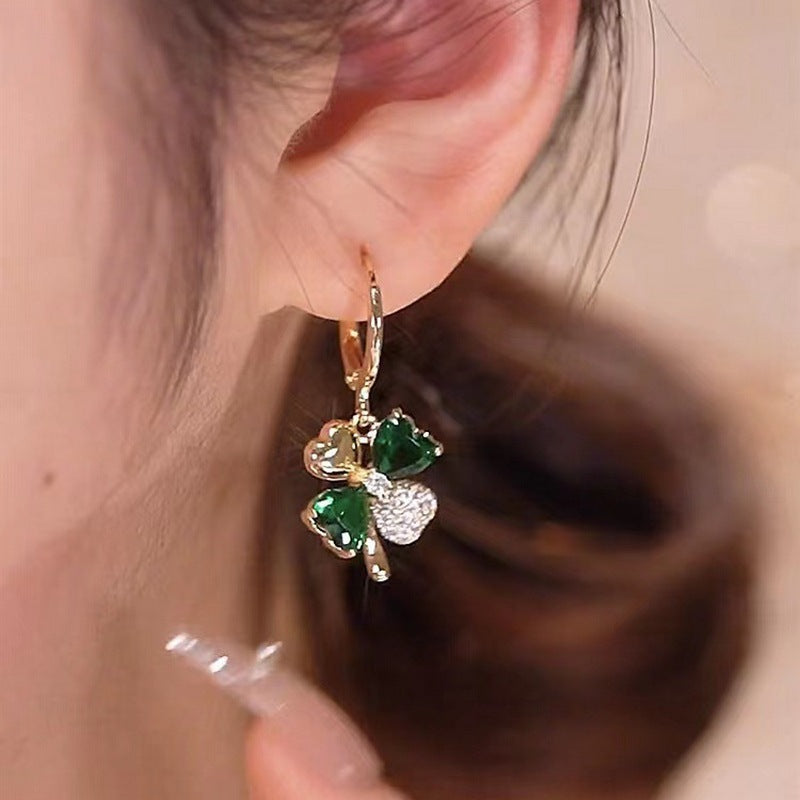 Crystal Rhinestone Four Clover Leaf Shaped Hoop Earrings | Earring | Wiccan Center