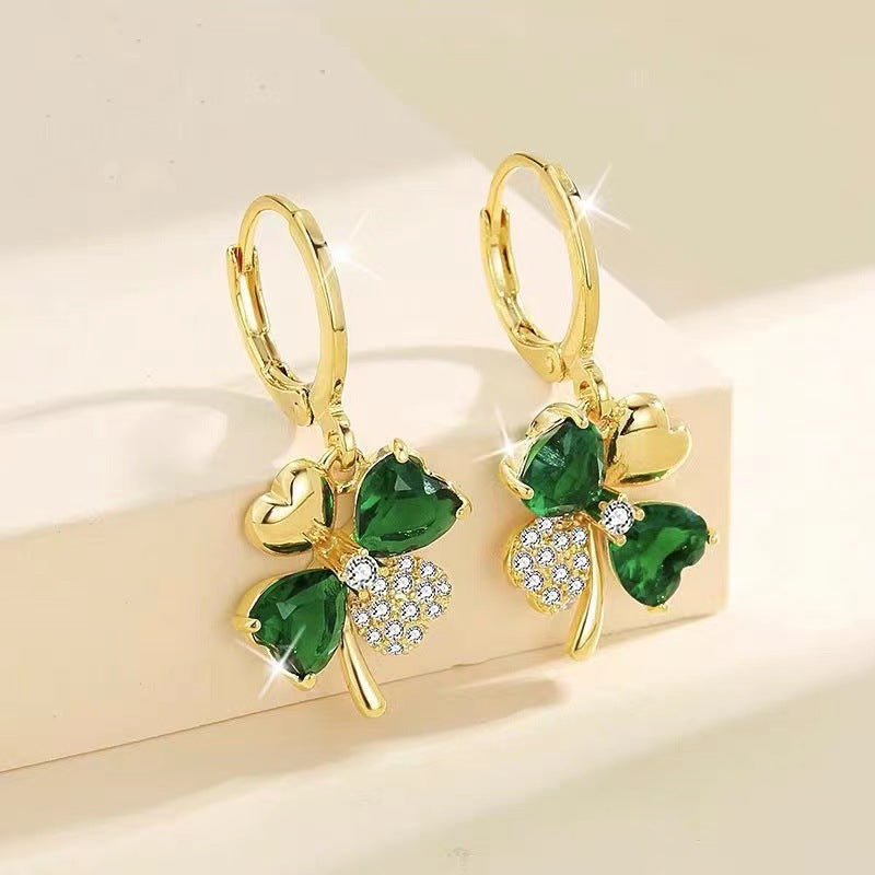 Crystal Rhinestone Four Clover Leaf Shaped Hoop Earrings | Earring | Wiccan Center