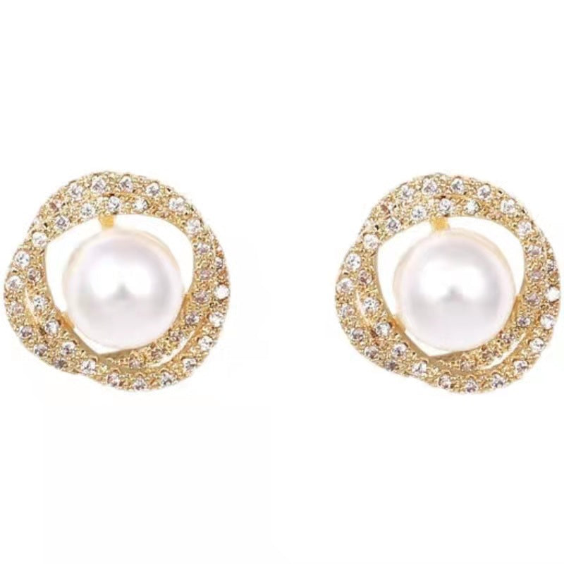 Round Crystal Rhinestone Pearl Stud Earrings | Earring | Wiccan Center