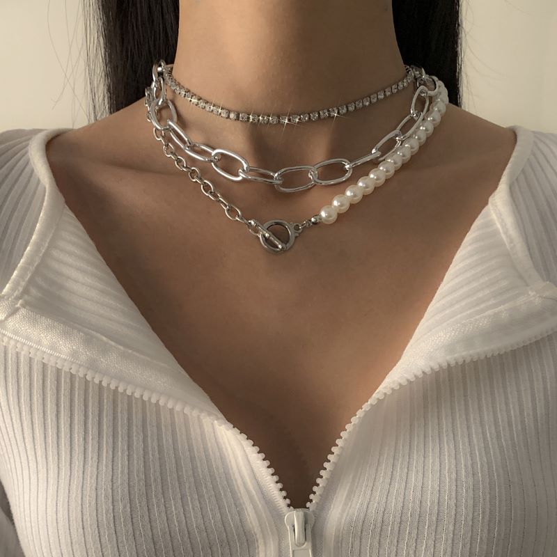 Vintage Baroque Pearl Necklace Rhinestone Collarbone Hip Hop Chain | necklace | Wiccan Center