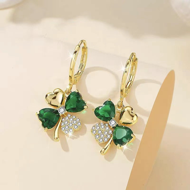 Crystal Rhinestone Four Clover Leaf Shaped Hoop Earrings | Earring | Wiccan Center
