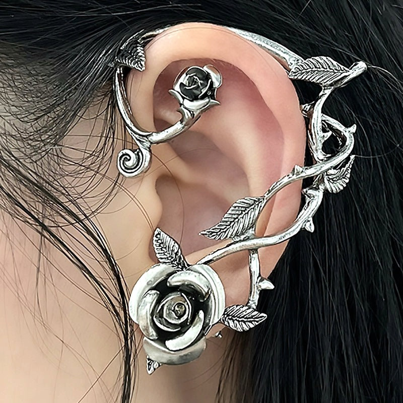 Gothic Punk Dark Series Single Leaf Rose Cuff Rings