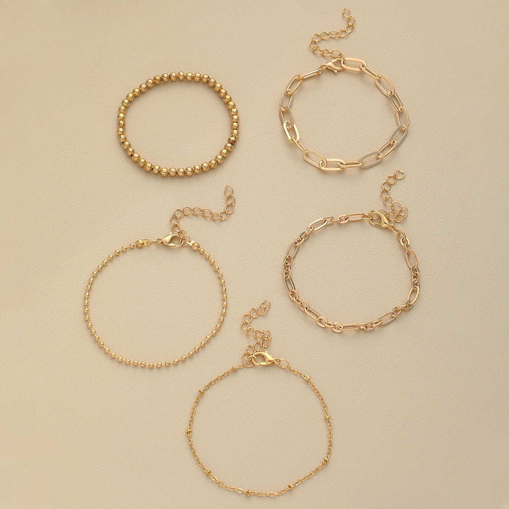 Metallic Beads Chain 5pcs Bracelet Set | Bracelet | Wiccan Center
