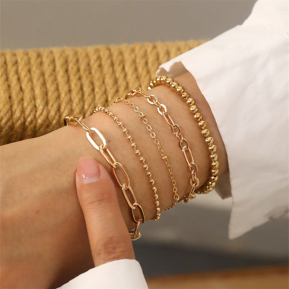 Metallic Beads Chain 5pcs Bracelet Set | Bracelet | Wiccan Center