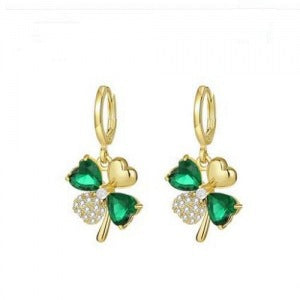 Crystal Rhinestone Four Clover Leaf Shaped Hoop Earrings | Earring | Wiccan Center