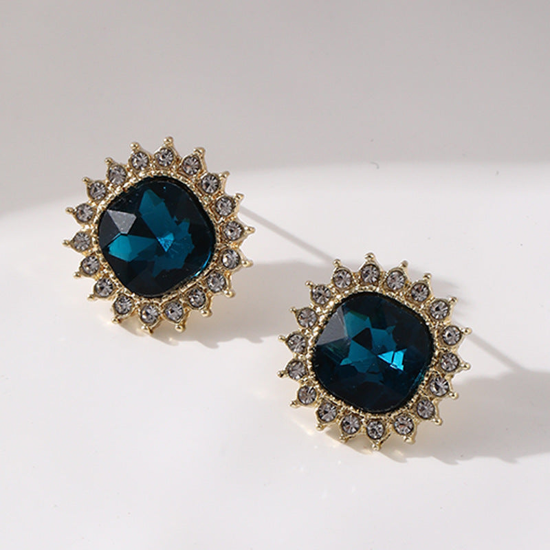 Women Crystal Blue Square Gemstone Earring | Earring | Wiccan Center