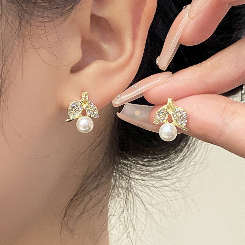 Rhinestone Small Leaf Stud Earrings | Earring | Wiccan Center