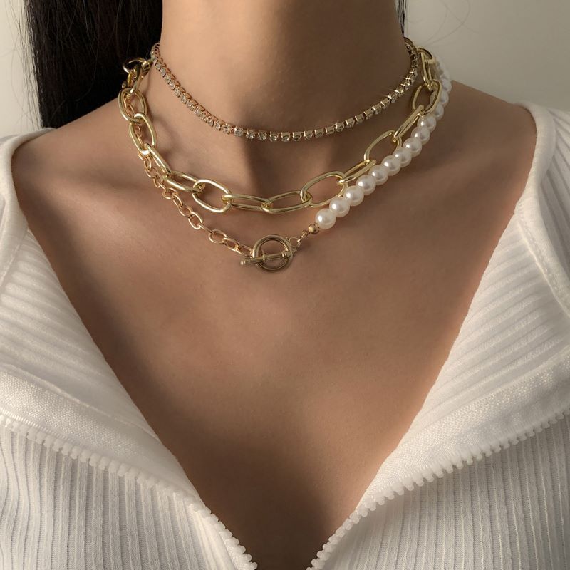 Vintage Baroque Pearl Necklace Rhinestone Collarbone Hip Hop Chain | necklace | Wiccan Center