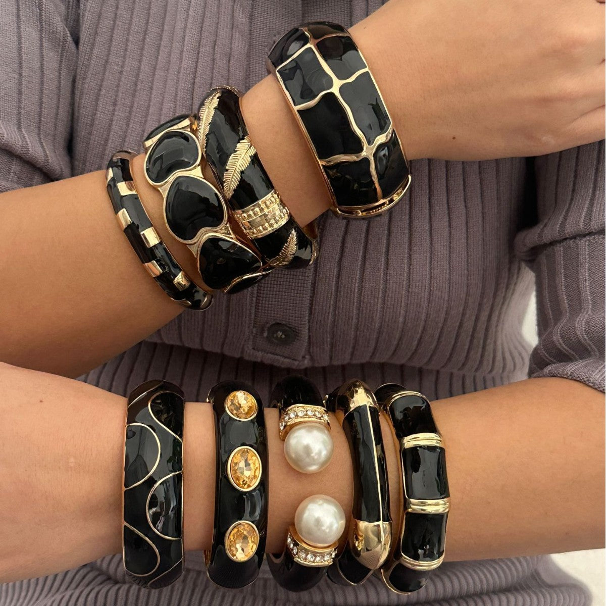 Women's Dripping Oil Open-ended Light Luxury Wave Bamboo Joint Twin Alloy Bracelets