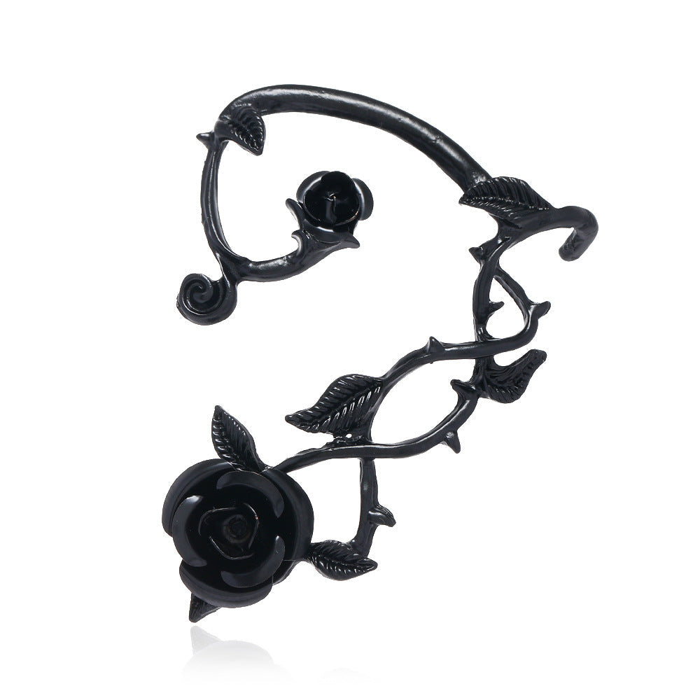 Gothic Punk Dark Series Single Leaf Rose Cuff Rings