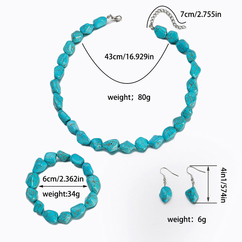 Vintage Turquoise Bracelet Irregular Beaded Necklace Elastic Bracelet Earrings Pendant Set | Necklace | Wiccan Center