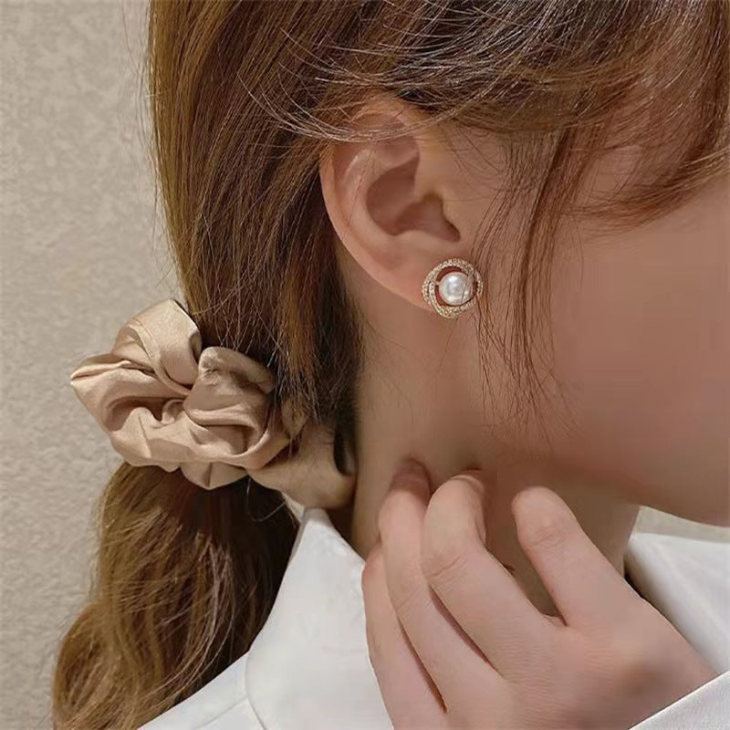 Round Crystal Rhinestone Pearl Stud Earrings | Earring | Wiccan Center