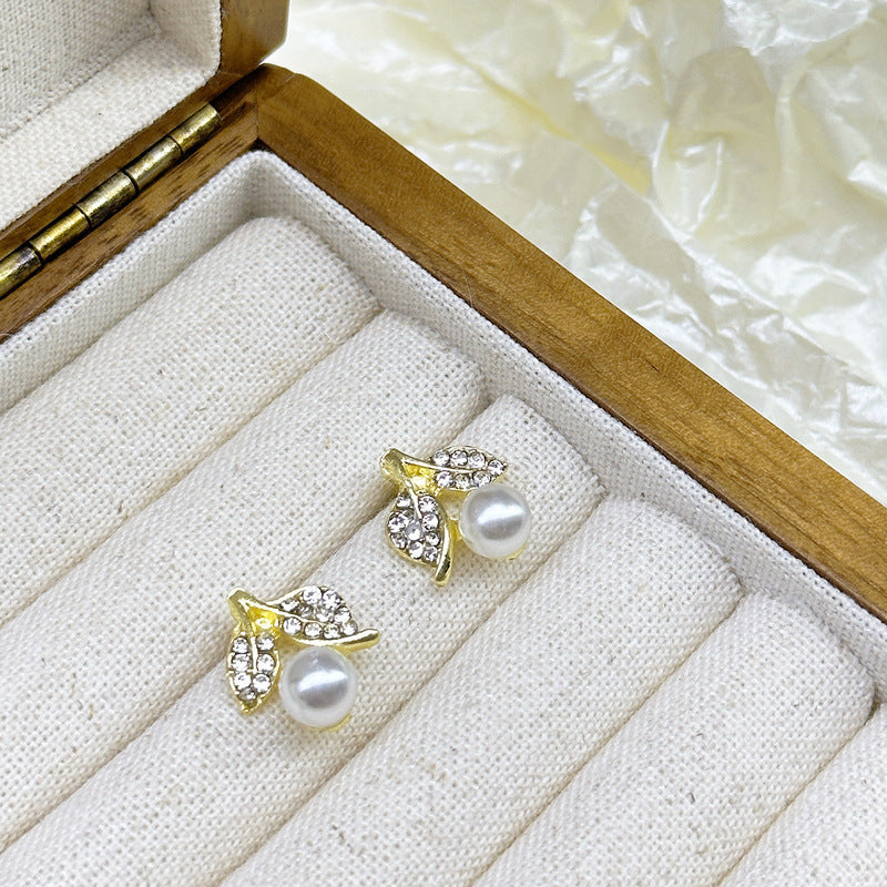 Rhinestone Small Leaf Stud Earrings | Earring | Wiccan Center