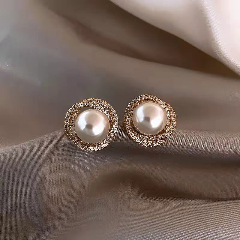 Round Crystal Rhinestone Pearl Stud Earrings | Earring | Wiccan Center