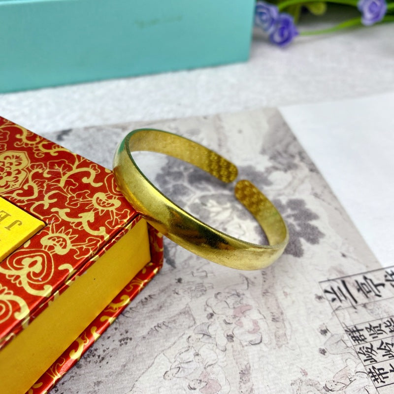 Women's Glossy Brass Open-ended Plum Blossom Dragon Phoenix Fu Bracelets | Bracelet | Wiccan Center