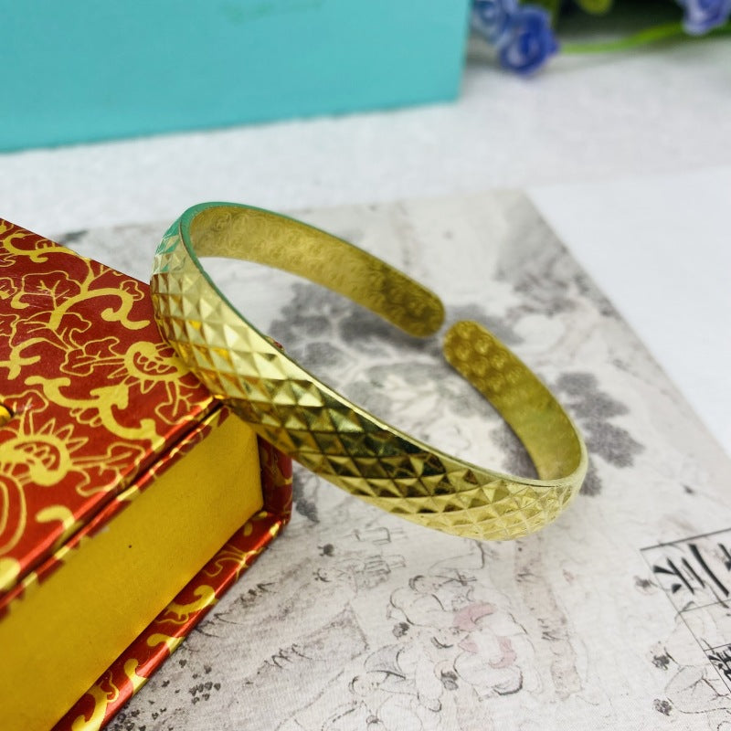 Women's Glossy Brass Open-ended Plum Blossom Dragon Phoenix Fu Bracelets | Bracelet | Wiccan Center