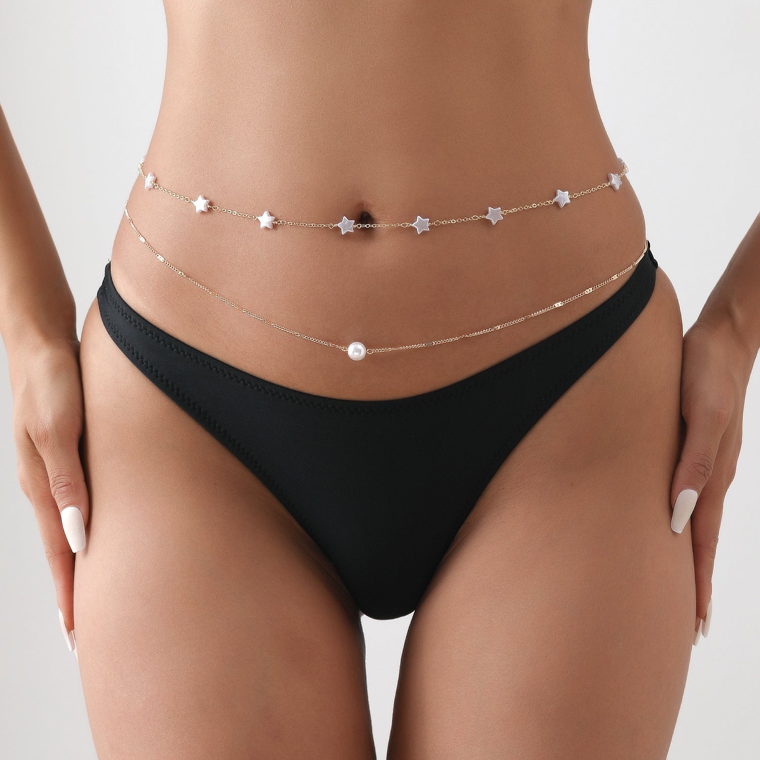 Hip Hop Metallic Pearl Star Layer Belly Waist Chain Jewelry | Body Jewelry | Wiccan Center