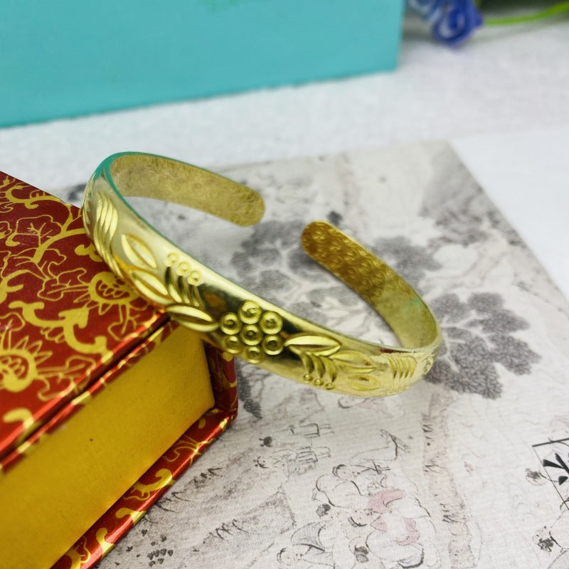Women's Glossy Brass Open-ended Plum Blossom Dragon Phoenix Fu Bracelets | Bracelet | Wiccan Center