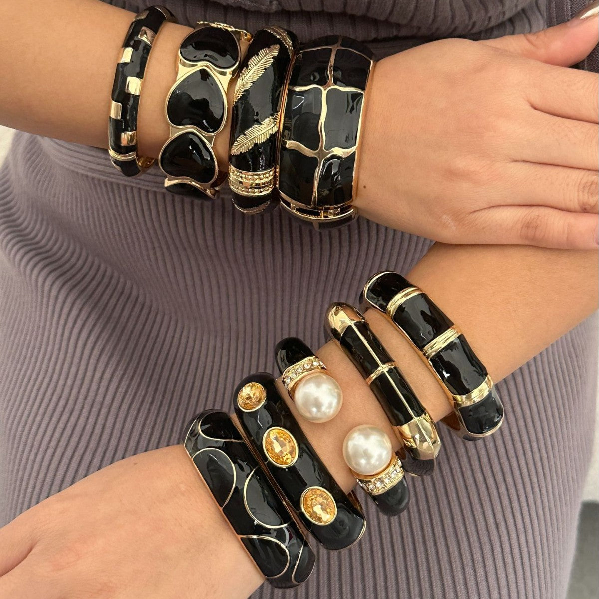 Women's Dripping Oil Open-ended Light Luxury Wave Bamboo Joint Twin Alloy Bracelets