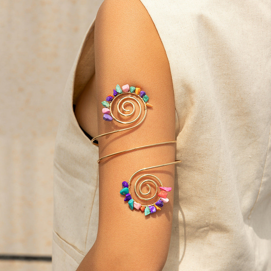 African Tribal Style Gravel Arm Chain Armband Beaded Spiral Bracelet