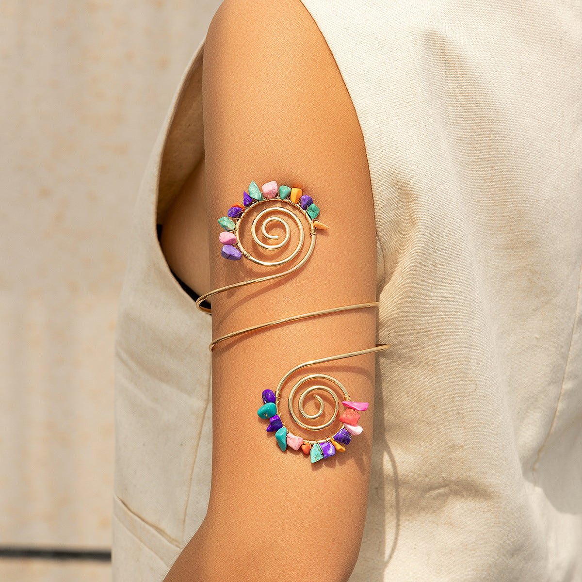 African Tribal Style Gravel Arm Chain Armband Beaded Spiral Bracelet