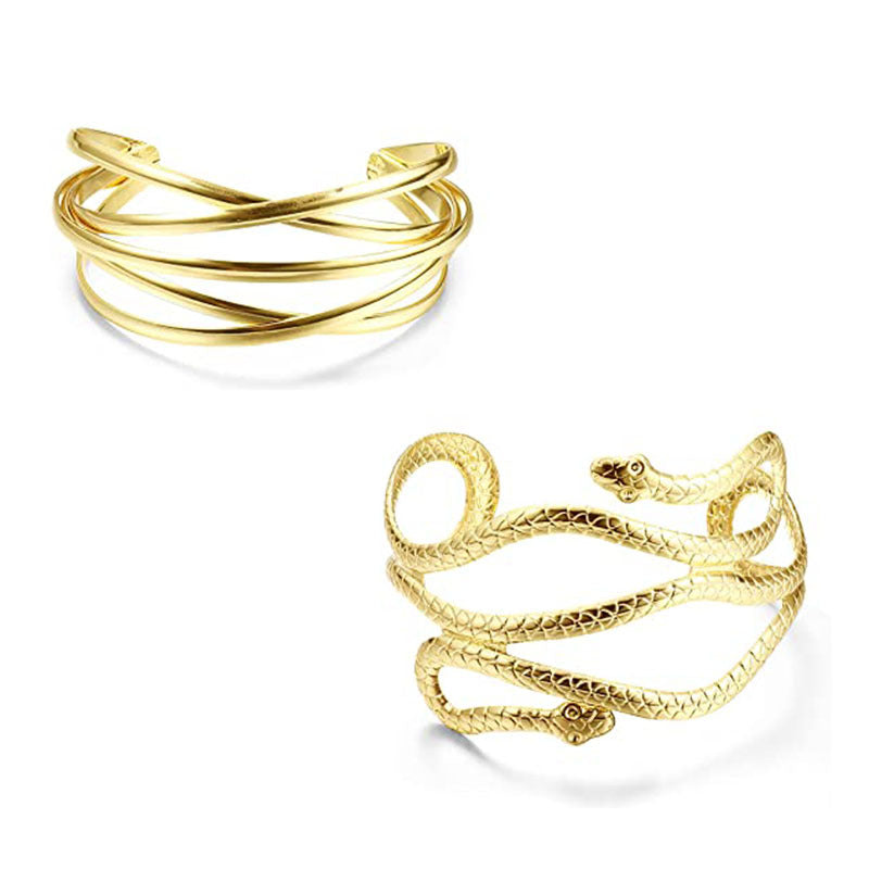 Exaggerated Personalized Cross Metal Double Snake Head Armband Bracelet