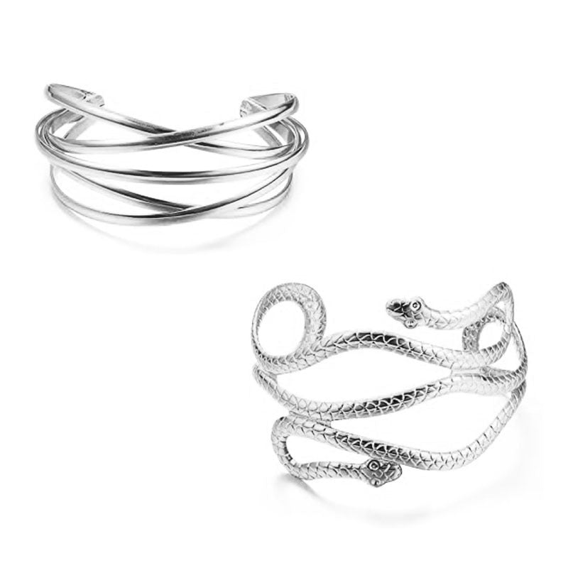 Exaggerated Personalized Cross Metal Double Snake Head Armband Bracelet