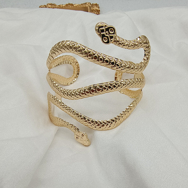 Personality Snake Head Armband Adjustable Metal Exaggerated Opening Snakelike Bracelet