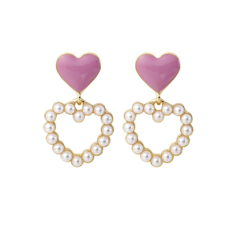 Sweet Heart Earrings Geometric Hollow Love Pearl Earrings | Earring | Wiccan Center