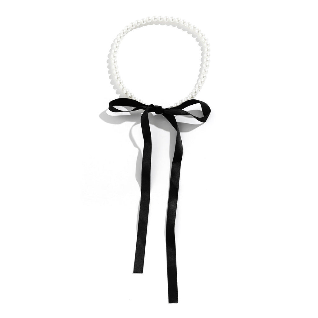 Long Bow Collarbone Chain Necklace DIY Lace up Velvet Pearl Necklace | necklace | Wiccan Center
