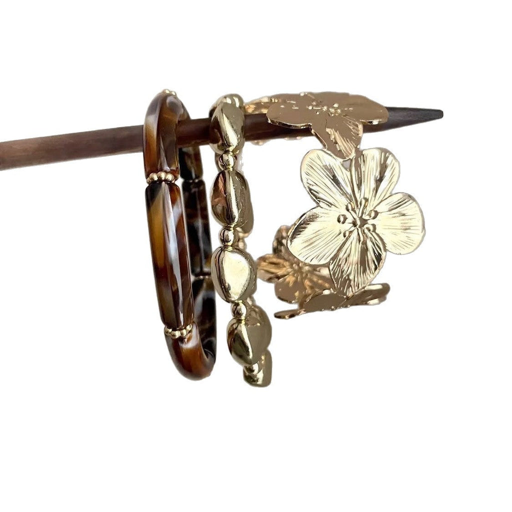 Metal Flower Acrylic Round High Sense Light Luxury Bracelets