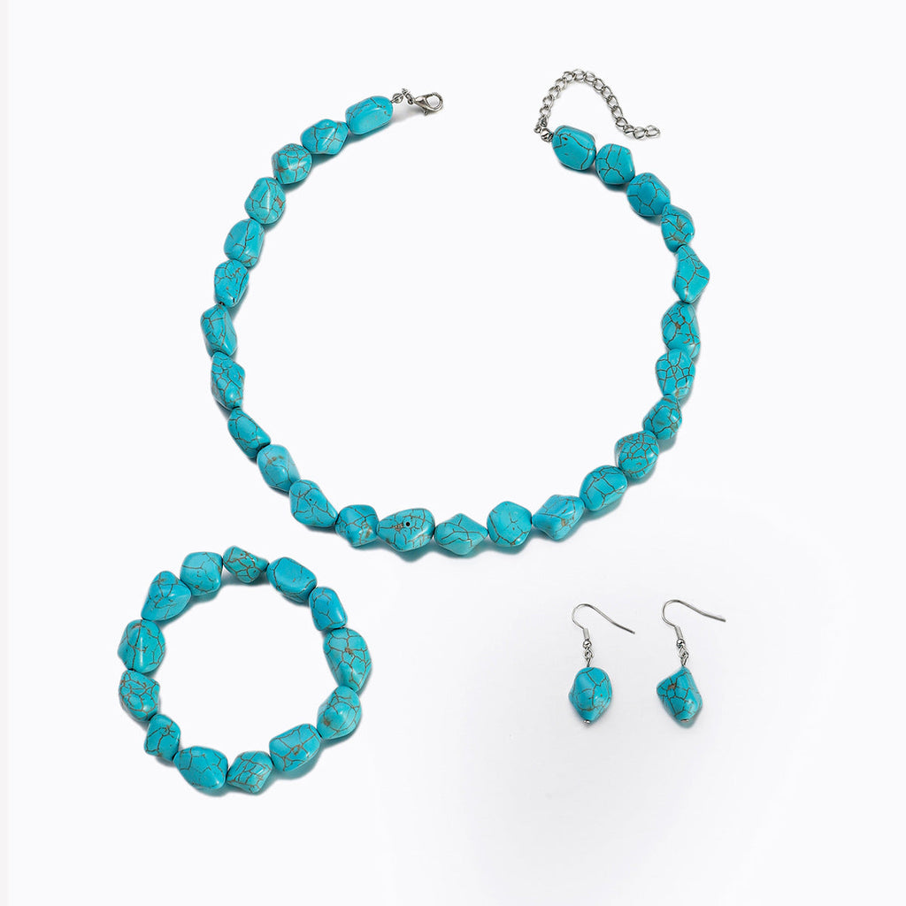 Vintage Turquoise Bracelet Irregular Beaded Necklace Elastic Bracelet Earrings Pendant Set | Necklace | Wiccan Center