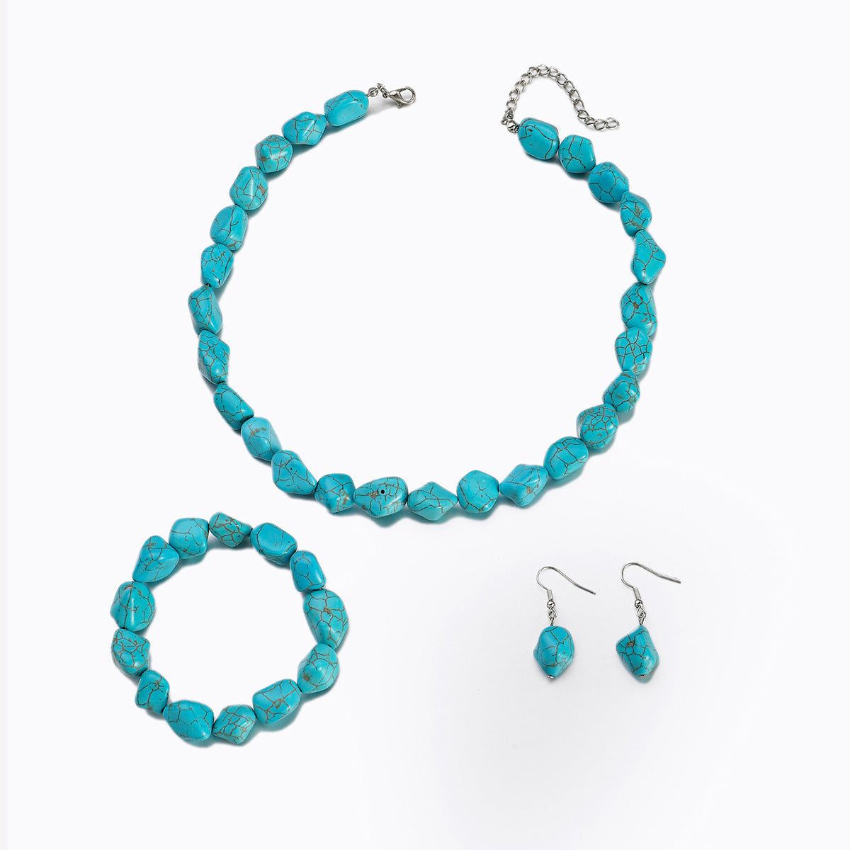Vintage Turquoise Bracelet Irregular Beaded Necklace Elastic Bracelet Earrings Pendant Set | Necklace | Wiccan Center