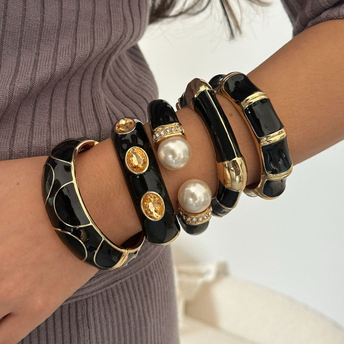 Women's Dripping Oil Open-ended Light Luxury Wave Bamboo Joint Twin Alloy Bracelets