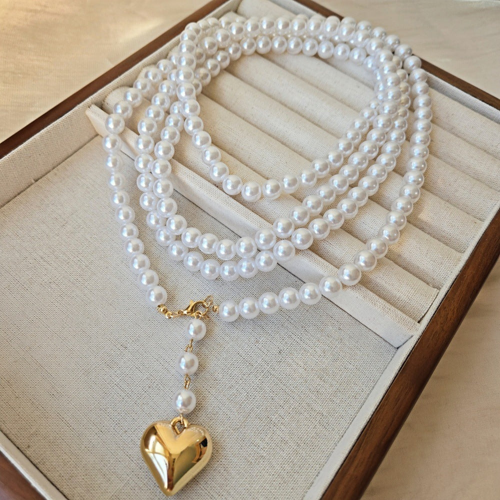 Bohemia Multilayer Long Pearl Chain Necklace Love Heart Pendant | necklace | Wiccan Center