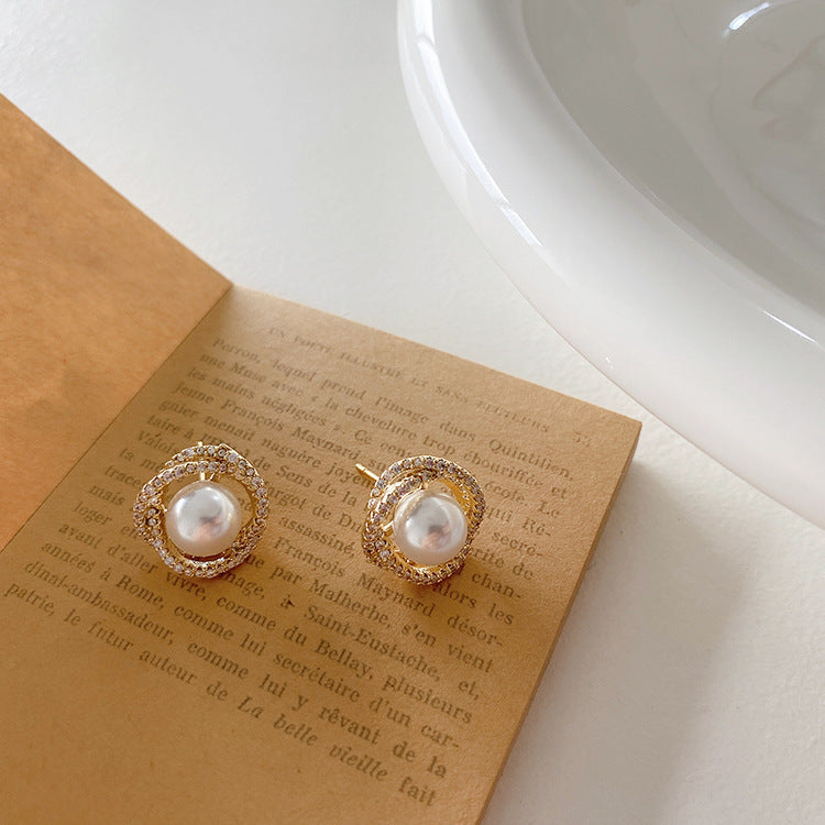 Round Crystal Rhinestone Pearl Stud Earrings | Earring | Wiccan Center