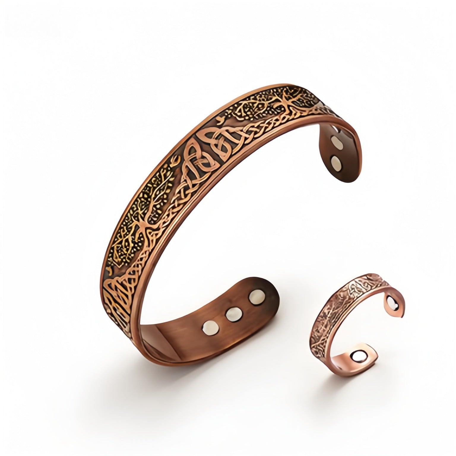 Women's & Men's Magnetic Magnet Big Tree Ancient Red Copper Brushed Retro Bracelet