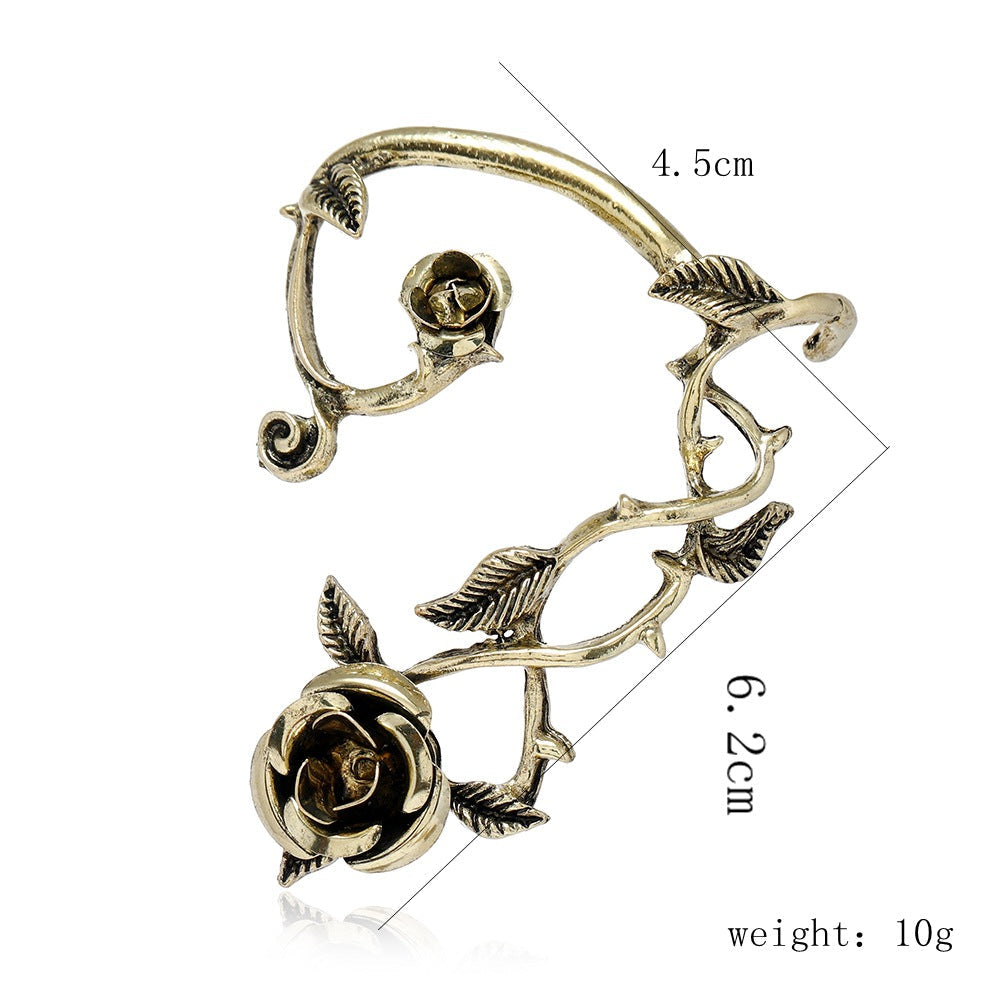 Gothic Punk Dark Series Single Leaf Rose Cuff Rings