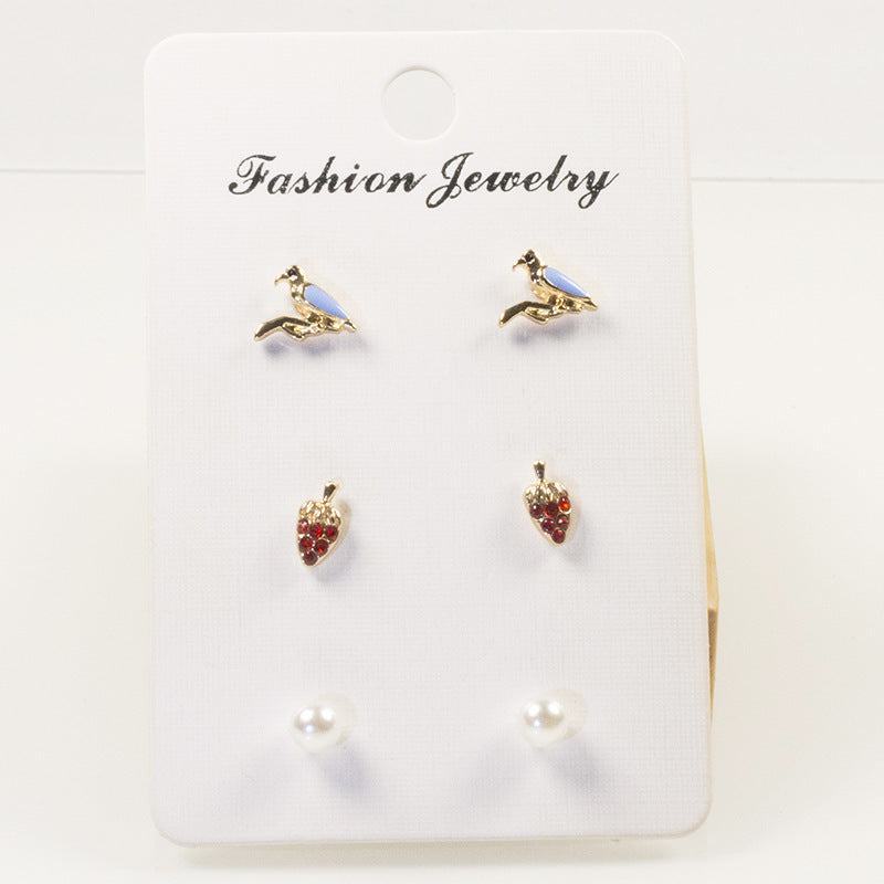 Bird Strawberry Stud Earrings Set | Earring | Wiccan Center