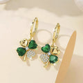 Crystal Rhinestone Four Clover Leaf Shaped Hoop Earrings | Earring | Wiccan Center