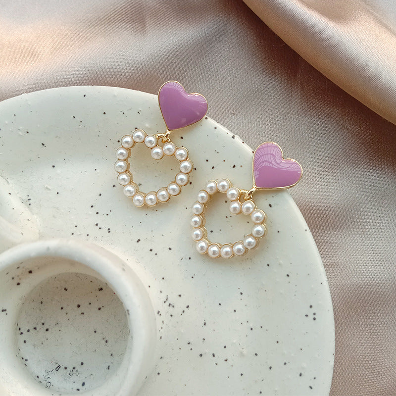 Sweet Heart Earrings Geometric Hollow Love Pearl Earrings | Earring | Wiccan Center
