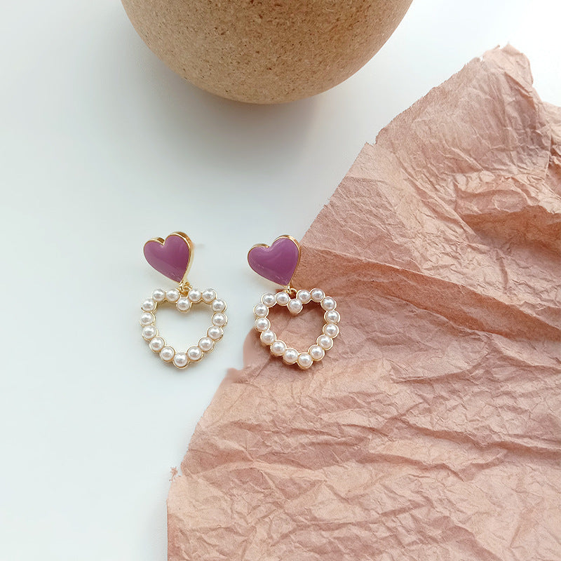 Sweet Heart Earrings Geometric Hollow Love Pearl Earrings | Earring | Wiccan Center