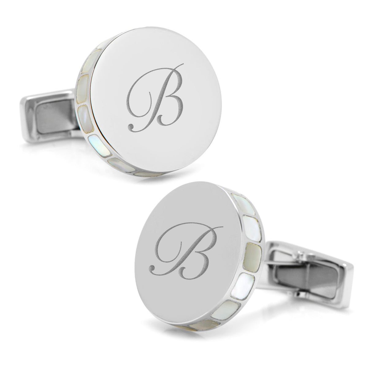 Stainless Steel Mother of Pearl Mosaic Engravable Cufflinks | Cufflinks | Wiccan Center